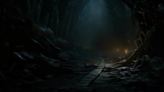 Haunted by its secrets a maze of cobwebfilled caves wind around a looming mountain flickering with ominous shadows.