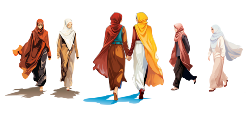 cartoon illustration of a Muslim woman walking