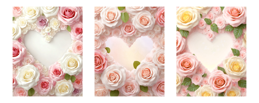 Greeting cards with roses and heart-shaped free space for text for greetings for Valentine's Day, Mother's Day and birthday and wedding anniversary. - Powered by Adobe