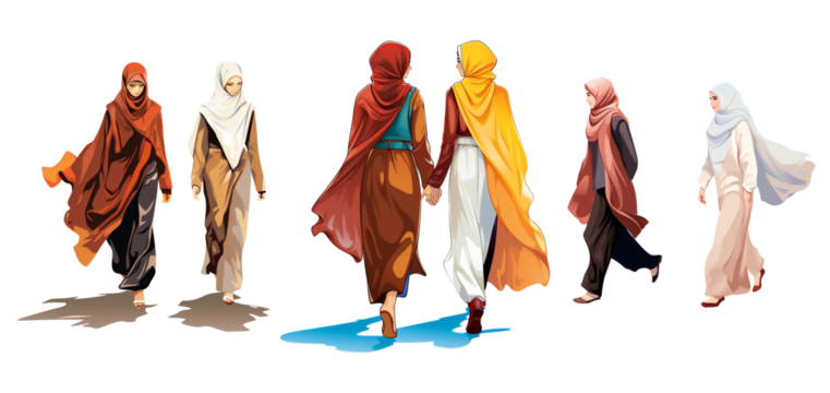 cartoon illustration of a Muslim woman walking