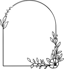Rustic arch floral frame with hand drawn leaves simple and minimalist frame design