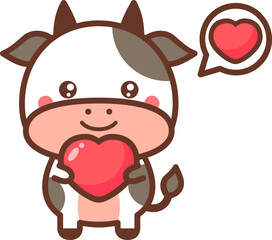 Cute cow with a heart cartoon illustration