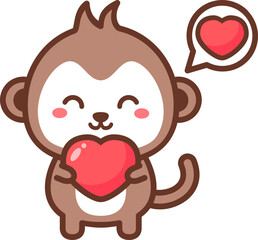 Cute monkey with a heart cartoon illustration