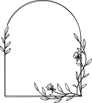 recommend clip art: Rustic arch floral frame with hand drawn leaves simple and minimalist frame design