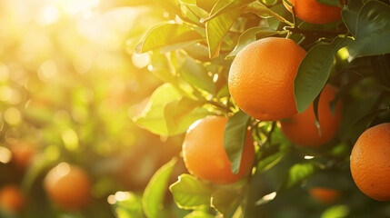 Sunlit Orange Trees in Orchard