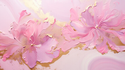 Obraz na płótnie Canvas floral liquid marble painting background print with gold glitter splatter texture