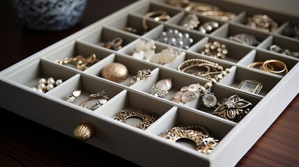 A well-organized jewelry organizer with compartments for different pieces