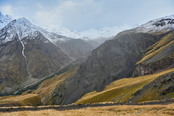 Gloomy weather in the upper reaches of the Baksan Gorge