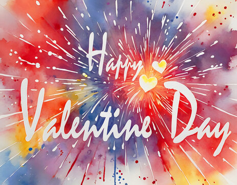 water color pictures Happy Valentine's Day Picture of fireworks behind the letters Concepts about, Valentine's Day, love, couples