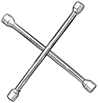 lug wrench handdrawn illustration