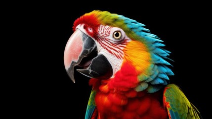 Vibrant parrot against a striking black backdrop