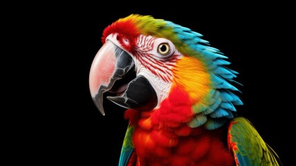 Obraz premium Vibrant parrot against a striking black backdrop