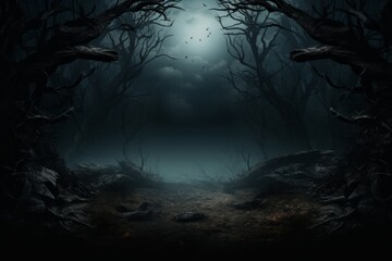 Naklejka premium Dark forest backdrop, Halloween concept