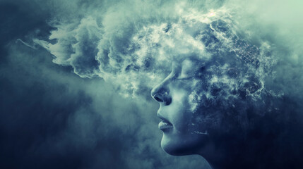 Fototapeta premium Woman's profile with cloud-like hair.