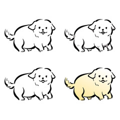 仔犬の和風ベクターイラストセット（線画、影付き、白黒、グラデーション）。