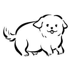 仔犬の和風ベクターイラスト（白黒）。