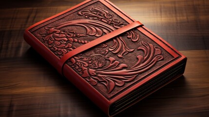 Fototapeta premium Handcrafted leather journal with embossed cover