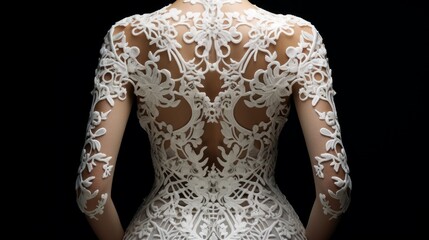 Obraz premium Intricate lacework on a wedding dress at girl body