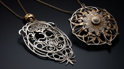 Intricate metalwork jewelry with filigree designs