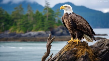 Majestic bald eagle perched on a tree branch