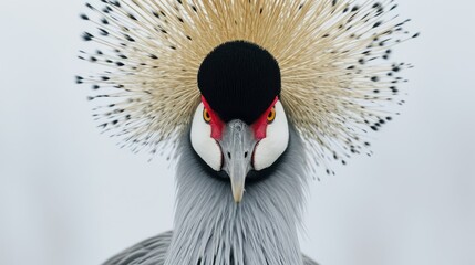 A bird, wearing a crown of bright feathers, displays a cocky expression. - obrazy, fototapety, plakaty