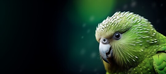 A green parrot, with white spots on its face, is seen, its cocky expression evident.