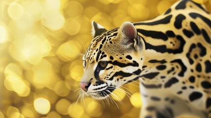 A cat, bathed in golden dappled lighting, is seen against a blurry background.