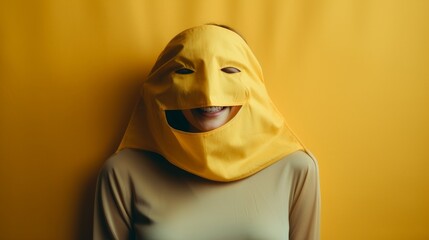 Smiling face hidden behind a mask, highlighting mental health struggles