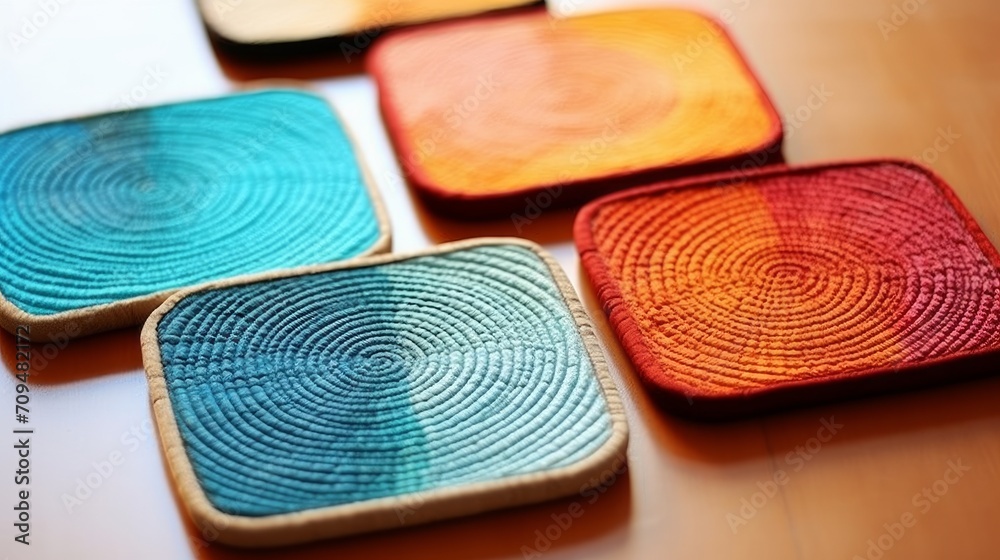 Wall mural Yarn-wrapped coasters, protecting your surfaces with a touch of creativity