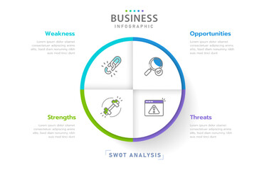 SWOT diagram for business, modern style with Strengths, Weakness, Opportunities, and Threats. presentation vector infographic.