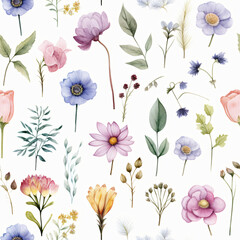 Fototapeta premium Seamless pattern of Asian flowers, watercolor, Wrapping paper pattern