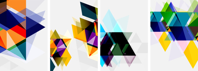 Colorful bright triangles with various colors and transparencies. Vector illustration For Wallpaper, Banner, Background, Card, Book Illustration, landing page