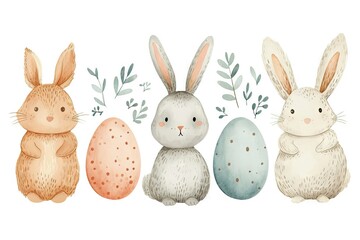 Obraz premium Minimalism and abstract cartoon vector very cute kawaii easter clipart, organic forms, desaturated light and airy pastel color palette, nursery art, white background.
