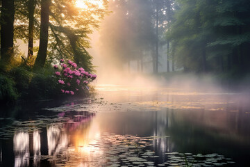 misty morning in the forest