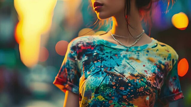 A crop top created from reclaimed tshirts, featuring a mix of bold and colorful graphics for a playful and unique streetwear look.