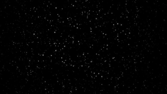 Seamless loop white stars slow motion on clean black background.