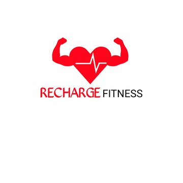 Recharge Fitness Gym Logo Red black heart with men women arms icon shaped design jpg image