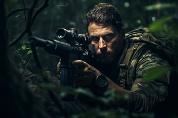 Jungle Vet Soldier Sniper Rifle Military Army - obrazy, fototapety, plakaty