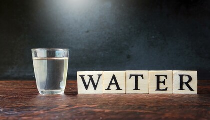 Glass of water and sign of water, glass, concept, drink, sign, business, blackboard, word, AI...