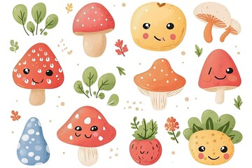 Minimalism and abstract cartoon vector very cute kawaii summer feelings, vibes clipart, organic forms, desaturated light and airy pastel color palette, nursery art, white background.