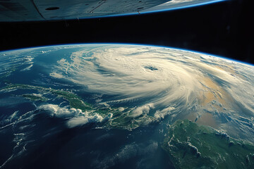 Hurricane over Atlantics. Satellite view. Super typhoon over the ocean