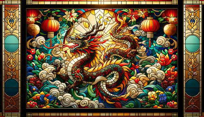 Fototapeta premium stained glass chinese new year