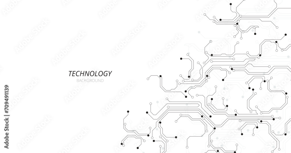 Poster Technology black circuit diagram concept. High-tech circuit board connection system.Vector abstract technology on a white background.