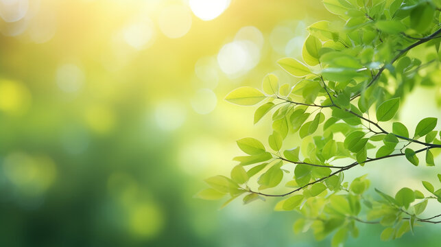 abstract bio green blur nature background trees lush oliage in the park at morning with sunlight.