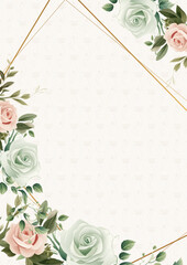 Green beige and pink vector realistic golden luxury invitation with flora and flower