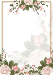 Obraz premium Pink and white elegant watercolor background with flora and flower