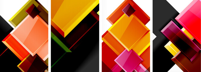 Color glass glossy square composition poster set for wallpaper, business card, cover, poster, banner, brochure, header, website
