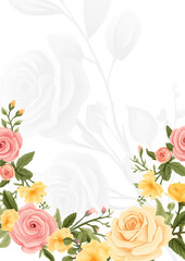 Pink white and yellow modern background watercolor invitation with floral and flower