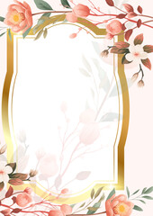 Pink and white vector realistic golden luxury invitation with flora and flower