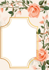 Pink and white vector frame with foliage pattern background with flora and flower